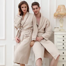 Вафельный Халат для женщин из хлопка для мужчин кимоно халаты, пижамы одежда для сна, пижамы, одежда для сна, дамы Любители длинные мягкие свадебные платья невесты