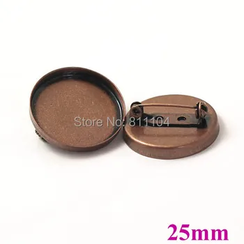 

25mm Antique Copper Plated Brass Blank Round Deep Wall Bezel Tray Back Pins Brooch Bases Settings Cabochon Brooches Findings