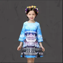 Girl Party Dress 2-14 Years Baby Girls Spring Winter Print Kids Dream Castle Pattern Princess Dress Children Christmas Costumes