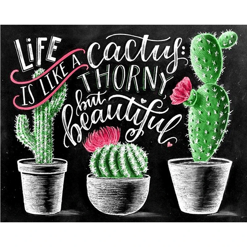 

Full Square 5D Diy Diamond Painting Cross Stitch "Cactus & Text Word" Diamond Embroidery Rhinestone Mosaic Decor Painting KBL