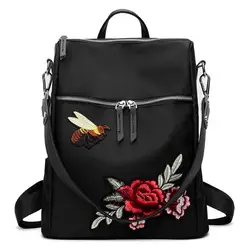 Ручной работы с вышитыми цветами рюкзаки женские большой емкости школьная сумка для девочек-подростков черного нейлона Цветочные женские