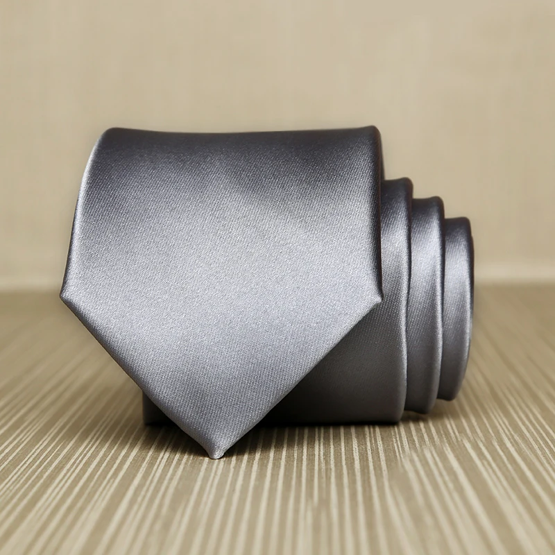 

Silk Ties for Men 2019 New Luxury 7cm Wide Necktie Korean Fashion Solid Silver Gray Business Neck Tie for Suit Cravat Gift Box
