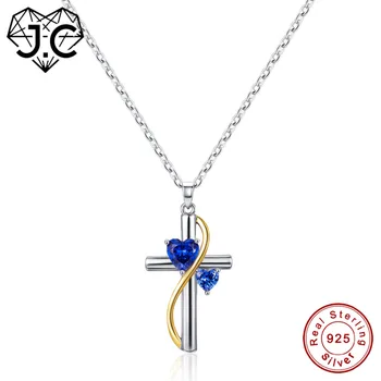 

J.C Classic Cross Style Winding Design Heart Tanzanite & Blue Topaz Sterling Silver Pendant Wedding Luxury Women Fine Jewelry