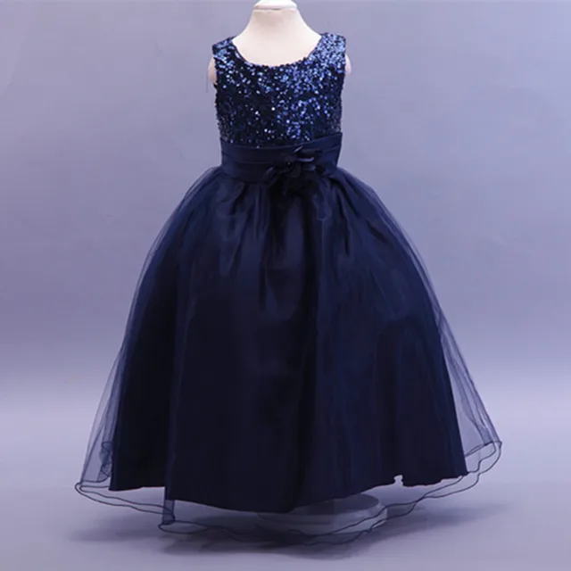 Baby Girls Party Long Sequins Dress Children Sleeveless Dresses Floral