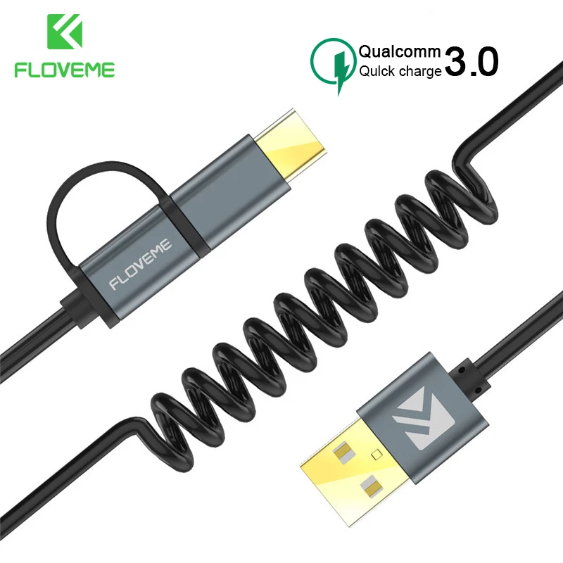 

FLOVEME 2 In 1 Retractable Micro USB Cable For Samsung S9 S8 Plus Note 8 Fast Charging Type C Cable For Huawei P20 Date USB Cord