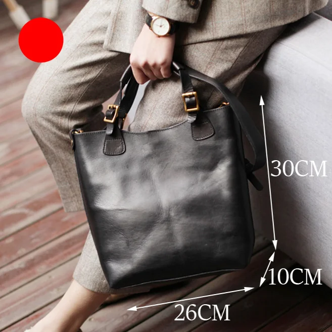 AETOO текстурированный портфель, женский ретро британский стиль ручной работы из воловьей кожи, простая кожаная сумка через плечо - Цвет: Черный