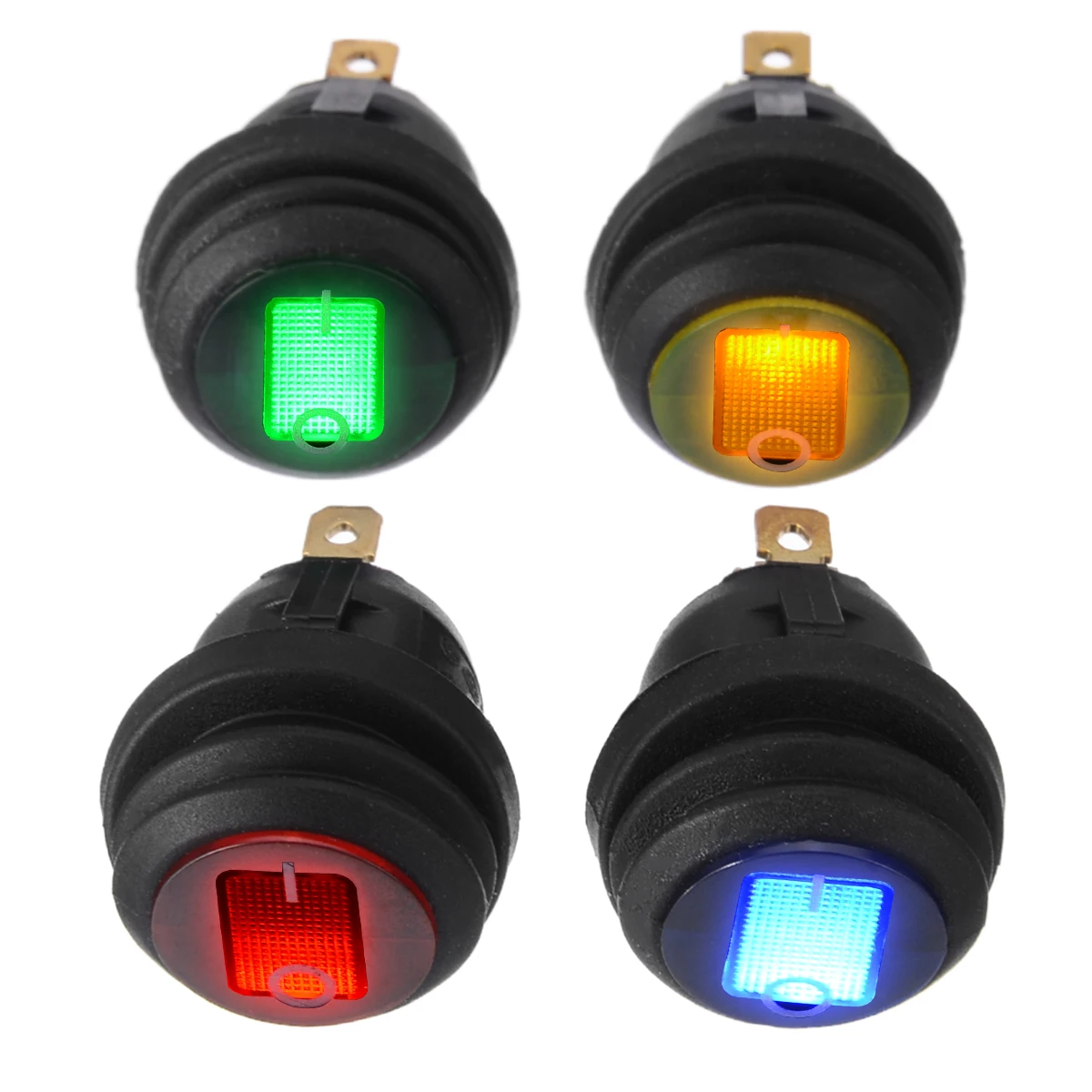 4pcs 12V 12A LED Rocker Switch Car Boat On/Off 3-Pin SPST Round Rocker Switch Red Blue Orange Green Waterproof Switches