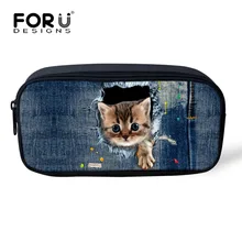 FORUDESIGNS/женская косметичка, джинсовая кошка, женская косметичка, животное, Детская гелевая ручка, коробка, держатель, большой Пенал Школьный Канцтовары