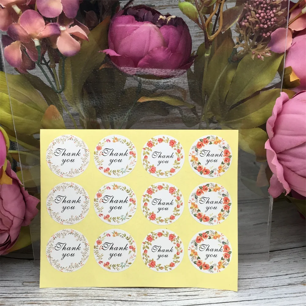 

120Pcs Flower Round Thank You 4 Types Cake Packaging Sealing Label Kraft Sticker Baking DIY Gift Stickers M1414