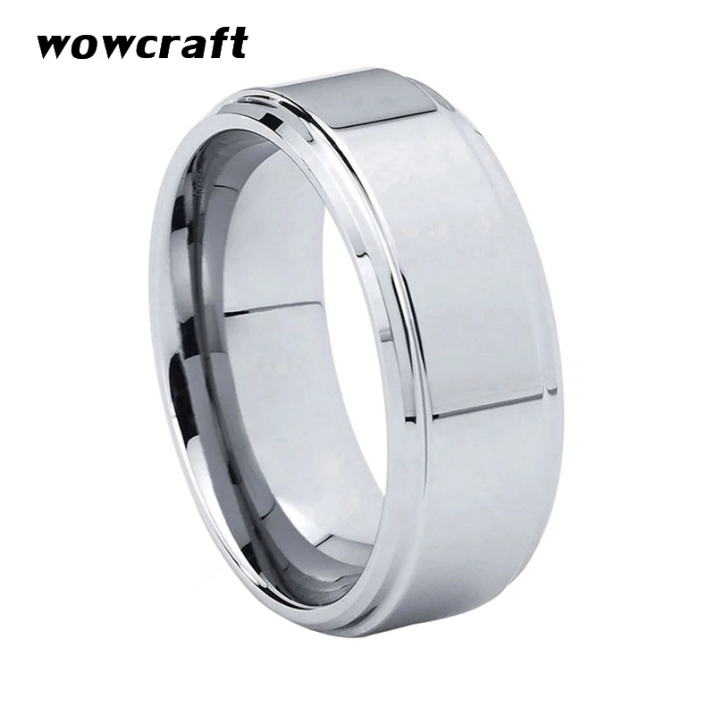 

Tungsten Wedding Bands for Women Men Silver Polished Shiny Beveled Edges Engagement Fashion Ring