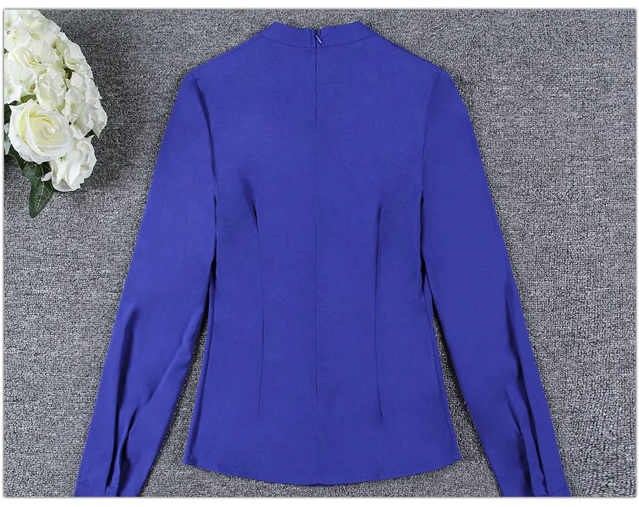 Lenshin, v-образный вырез, воротник, молния сзади, синяя рубашка для женщин, рабочая одежда, Офисная Женская блузка, профессиональный Топ с длинным рукавом