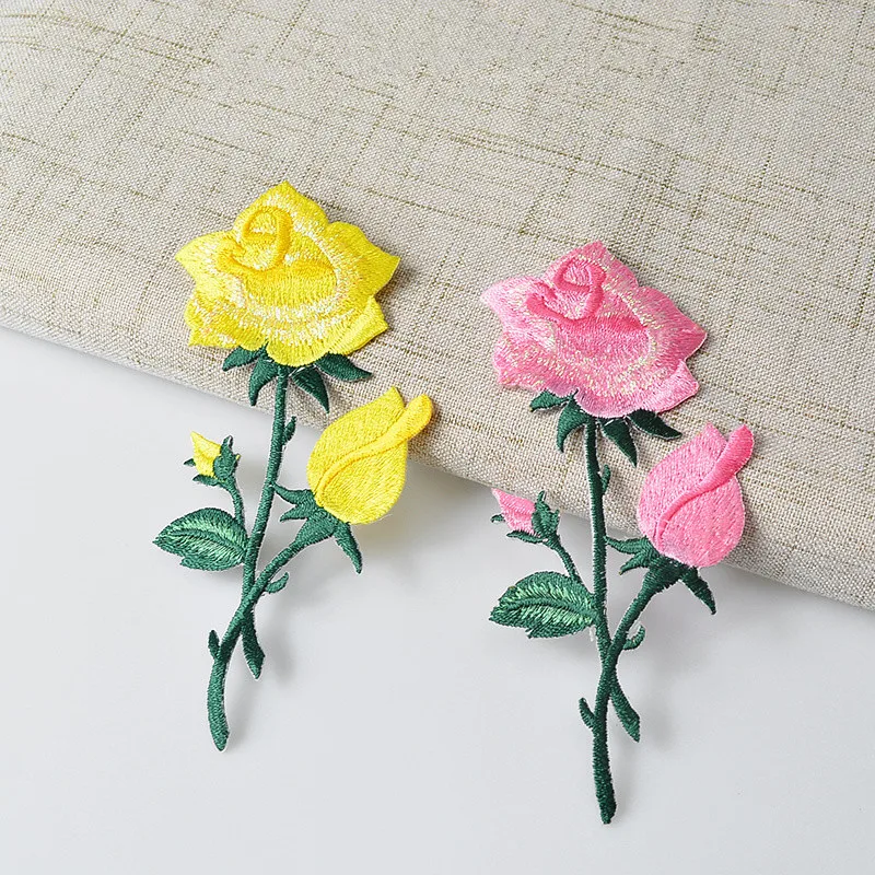 ID 6002 Sequin Yellow Rose Patch Blossom Open Flower Embroidered IronOn Applique