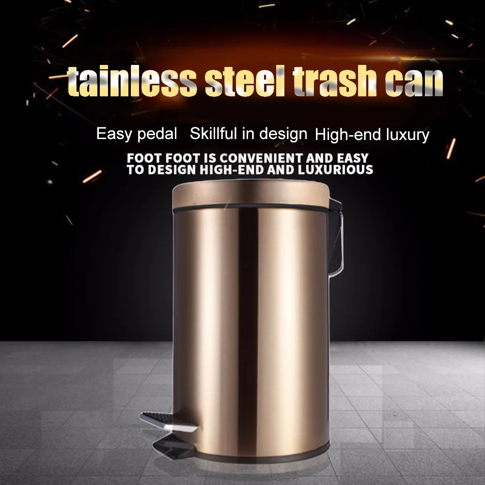 

Hot Round Stainless Steel Step Trash Can Wastebasket Garbage Container Bin for Bathroom Bedroom Kitchen FQ-ing