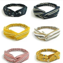 1PC פסים כובעי נשים ארנב אוזן שיער אביזרי ליידי מסוקס קשת סרט פרח פרחוני דפוסים בנדנות אלסטי ראש לעטוף(China)