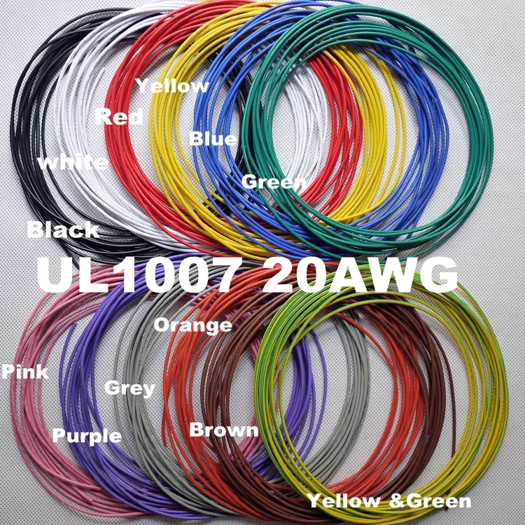 5 м * 2/4/6/8/10/12 цветной Mix UL 1007 20AWG AWM Электрический провод медный для авиационной