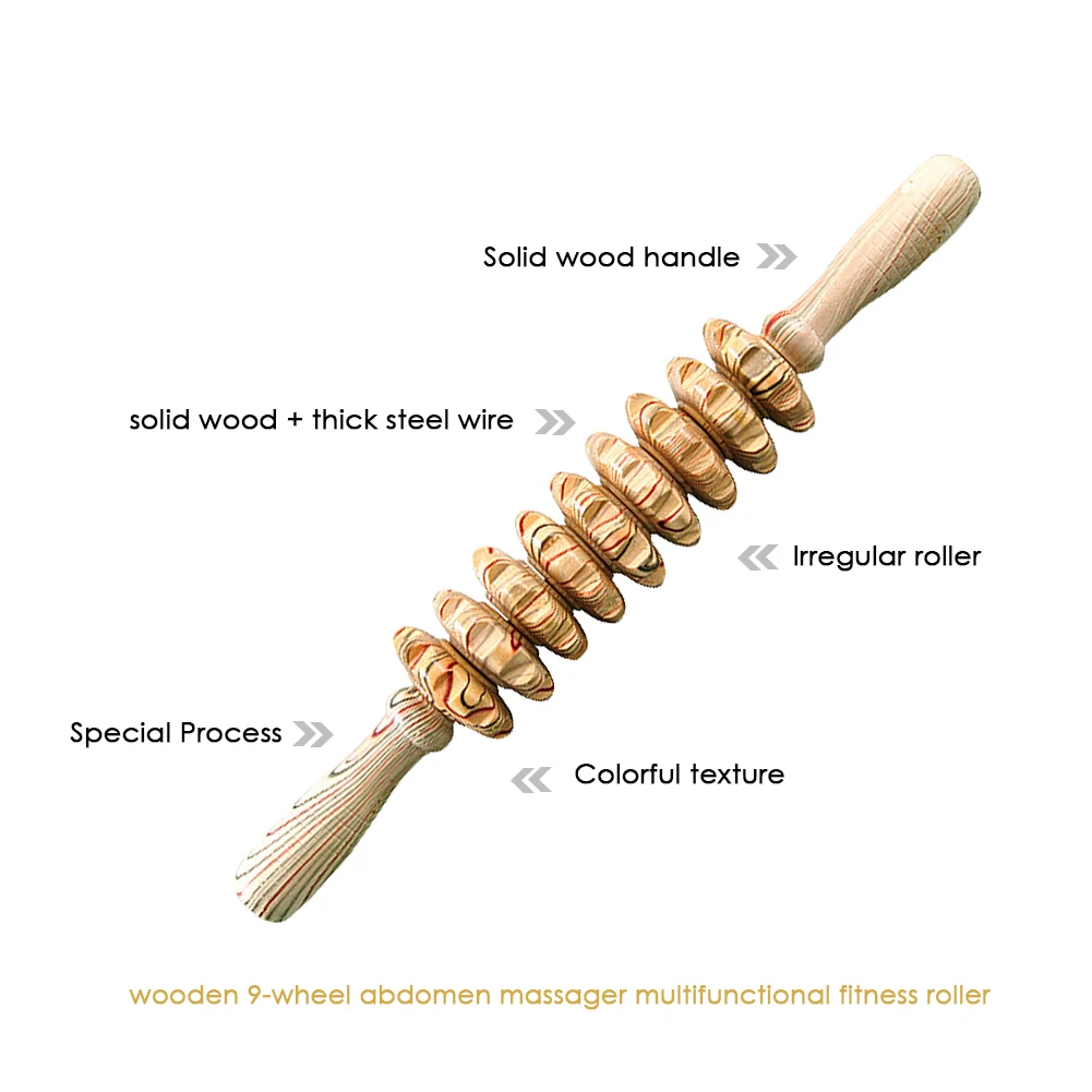 9-колеса Деревянный живот массажер Многофункциональный Фитнес ролика Придерживайтесь мышцы расслабляются Инструмент шеи сзади массаж ног