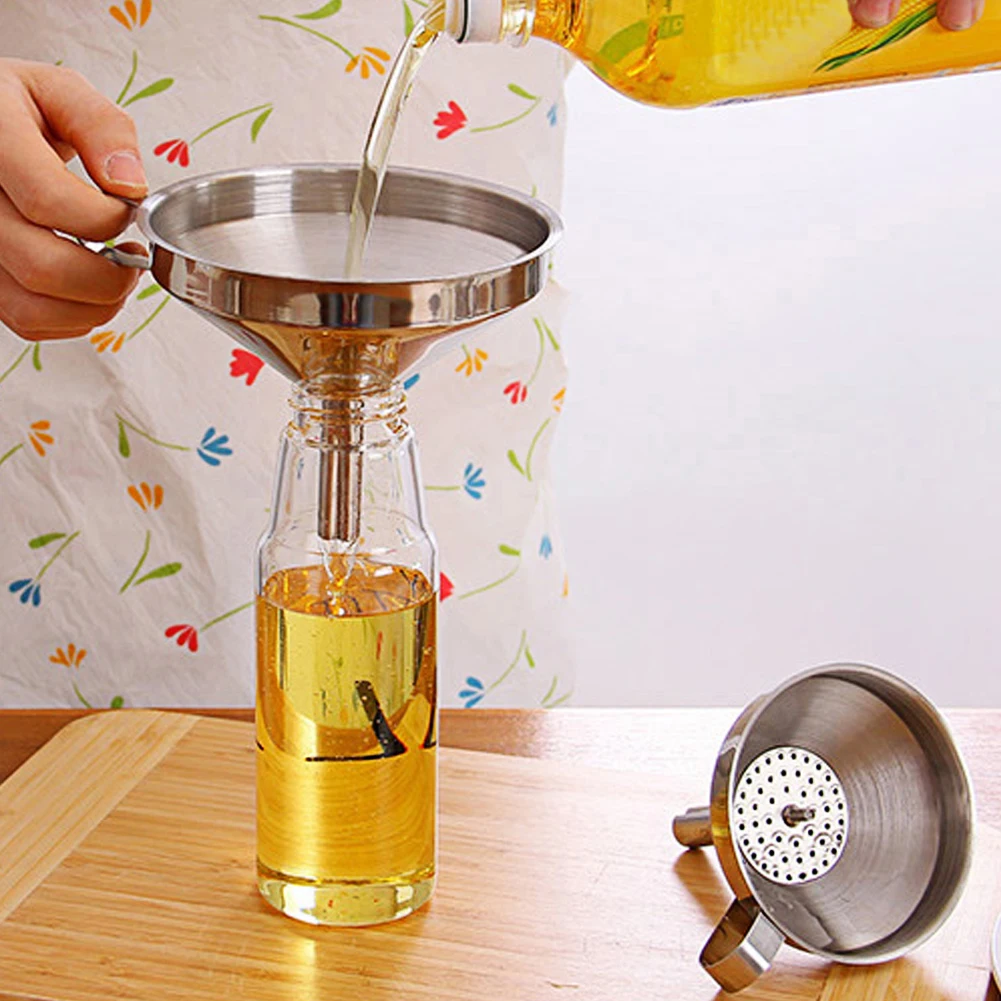 

Functional Stainless Steel Kitchen Oil Honey Funnel with Detachable Strainer/Filter for Perfume Liquid Water Tools