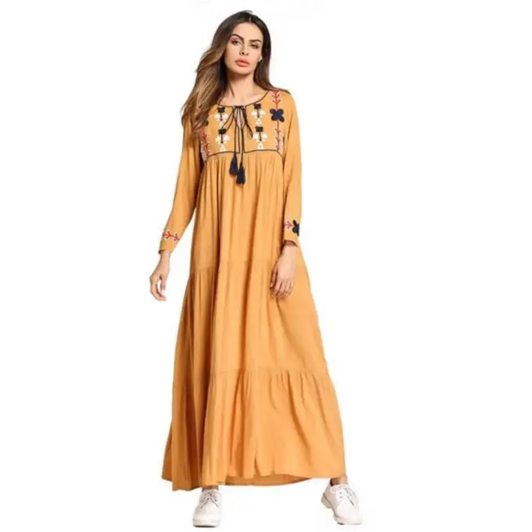 

Elegant Embroidery Maxi Dress Muslim Abaya Kimono Tassels Long Robe Gowns Loose Style Jubah Ramadan Middle East Islamic RQ670