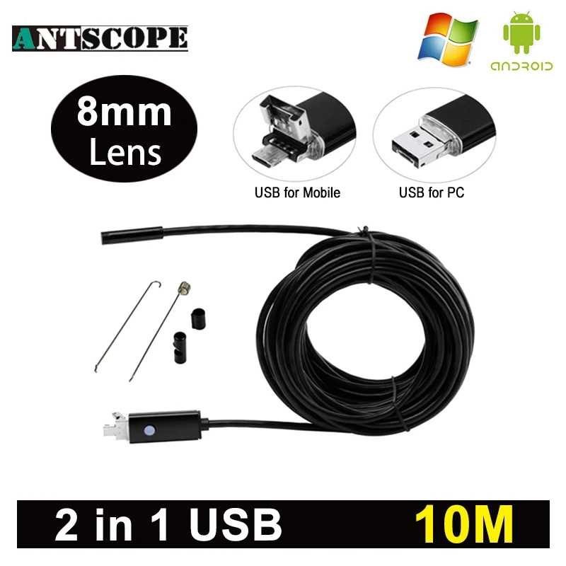 

Antscope 8mm Lens Android Endoscope USB Android Endoscopic Mini Camera Inspection Android 10M Borescope USB Endoskop Camera 30
