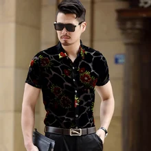 Красная шелковая рубашка с цветочным принтом Camisa Social Masculina прозрачная бархатная рубашка Прозрачная Сексуальная сетчатая рубашка Клубная одежда для выпускного вечера