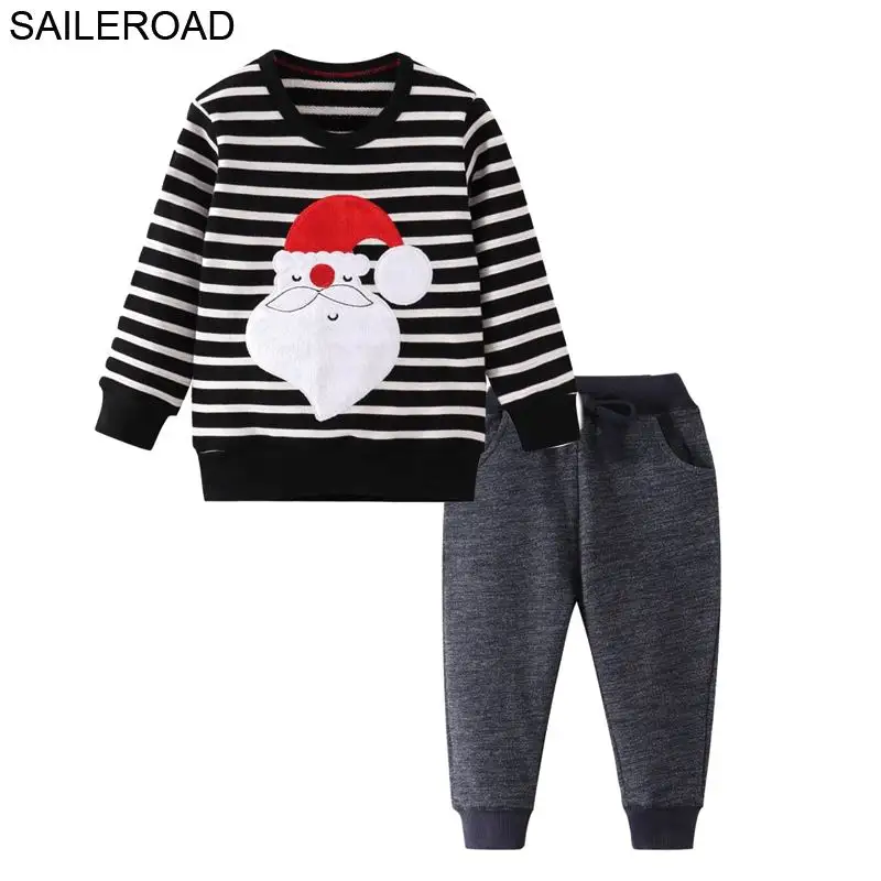

SAILEROAD Merry Christmas Autumn Costume for Boy Santa Claus Applique Two-piece Boys Clothing Sets Kids Sweatshirts Pants Outfit