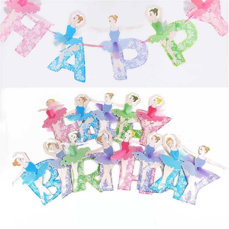 Girl's Birthday Party Ballerina Flags Bunting Wall Banner Decorations Children Birthday Party Decoration Party Supplies PT19