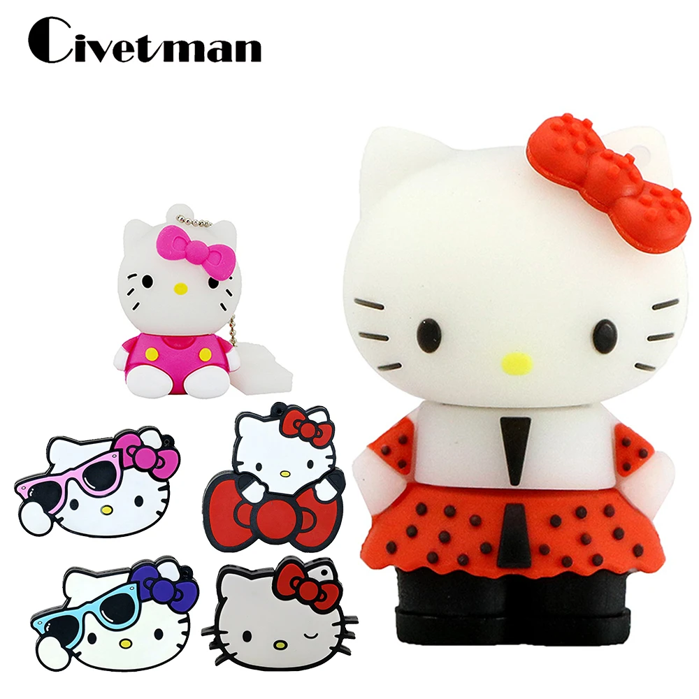

USB Pendrive 128GB Cartoon Animal Cat Hello Kitty Usb Flash Drive 64GB Pen Drive 32GB 16GB 8GB 4GB U Disk Memory Stick