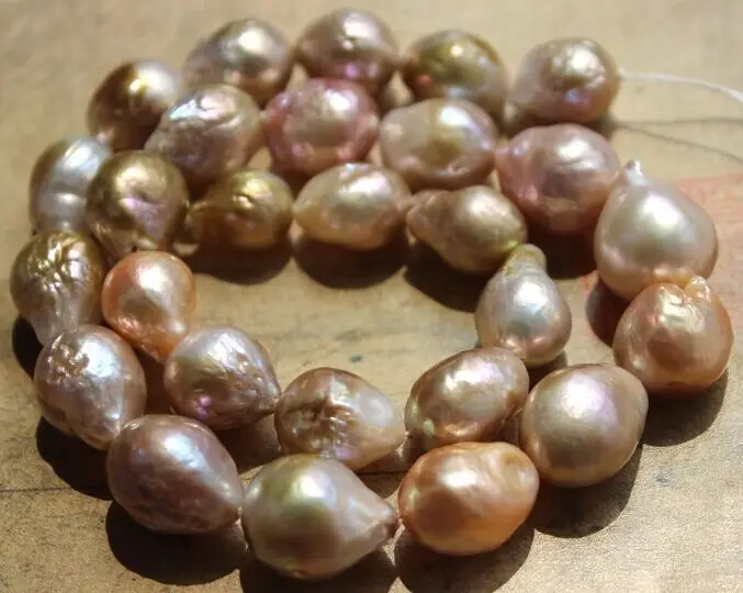 

Charming AAA 18"14-15mm genuine south sea pink multicolor pearl necklace