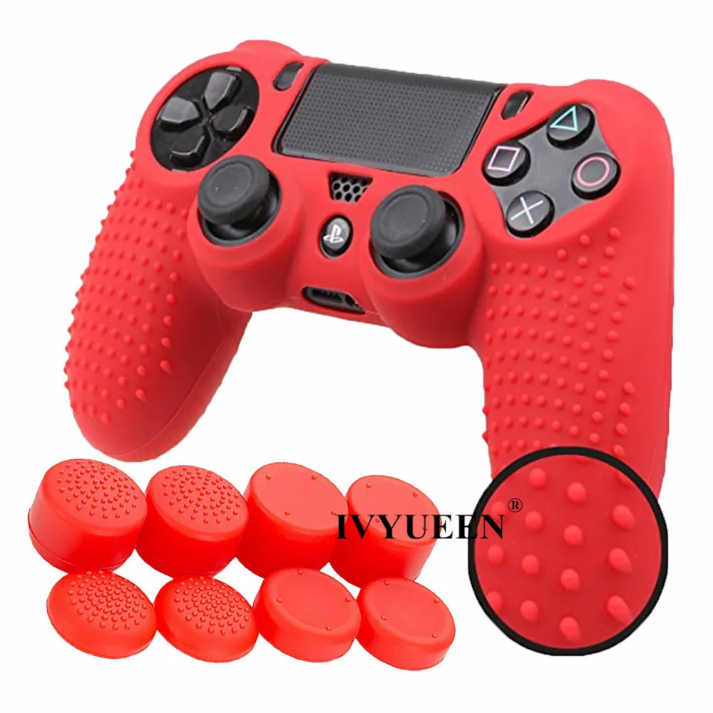 IVYUEEN 9 в 1 с шипами для ухода за кожей кожи Dualshock 4 PS4 Pro тонкий защитный чехол-Обложка с 8 рукоятка пальца шапки для Игровые приставки 4