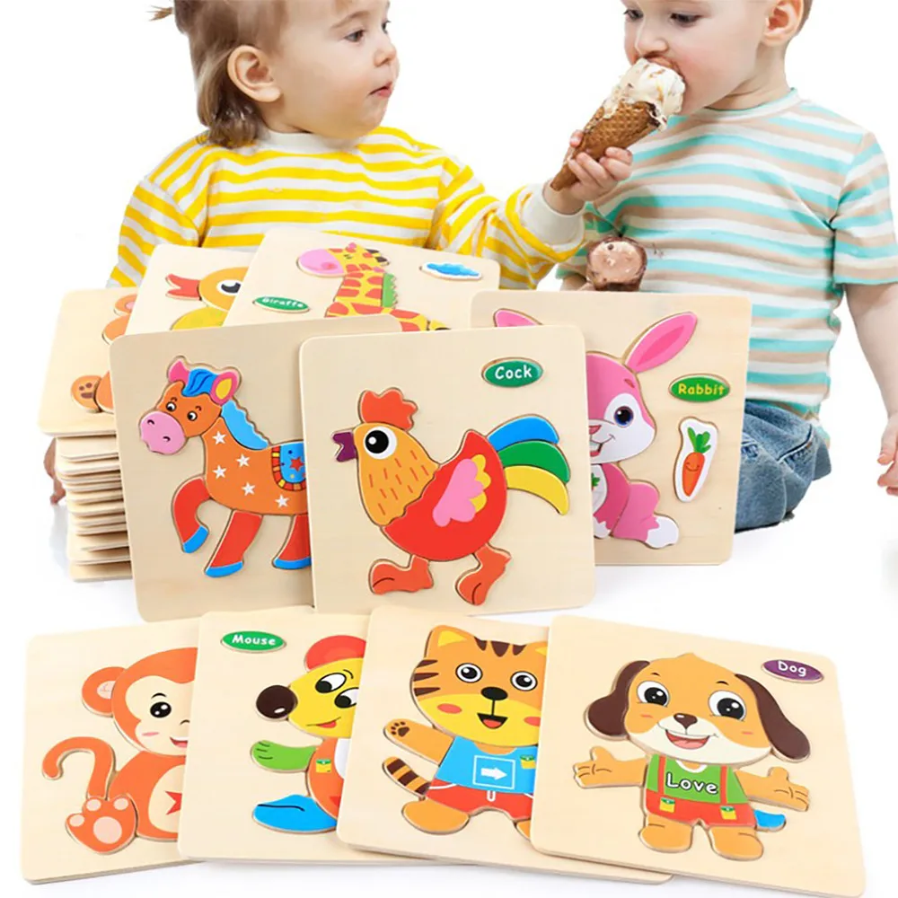 Милые деревянные головоломки Развивающие для ребенка развивающие Монтессори головоломки Puzzel для детей животные детские тренировки