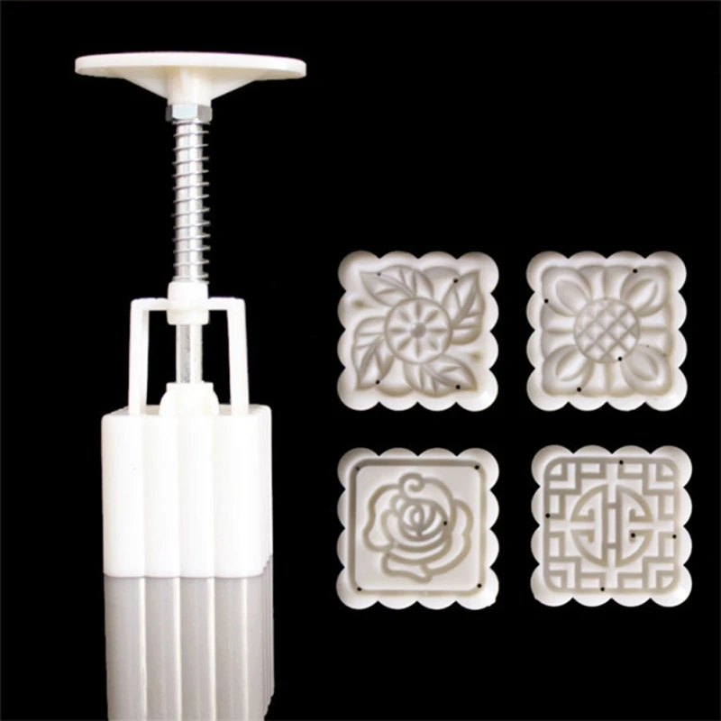 

5Pcs Square Flower Moon Cake Mold Hand-pressed Moon Cake Stamps Mould Kitchen Pastry Mooncake DIY Tool