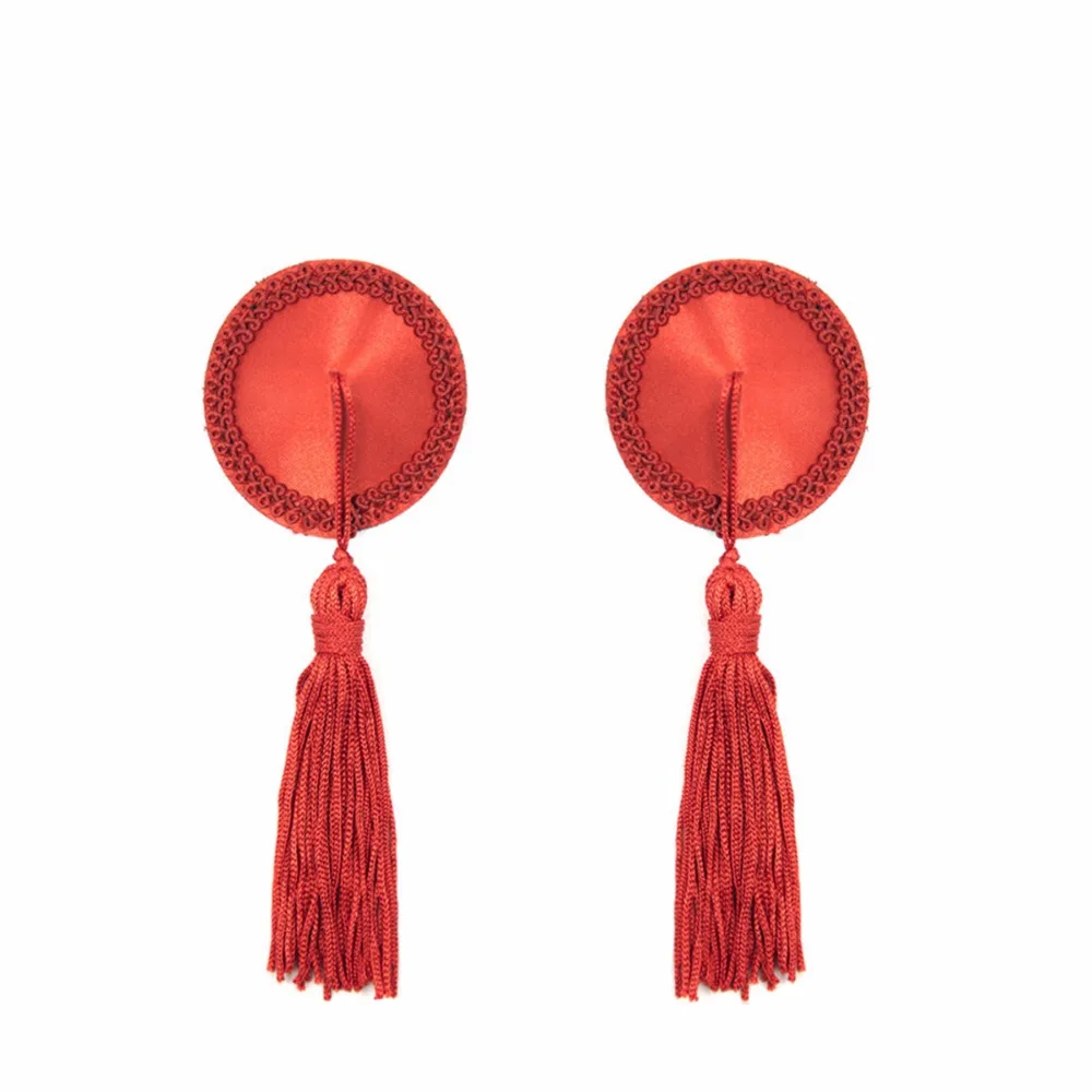 Women Sexy Pasties Round Shape Nipple Cover Tassels Breast Petals Reusable Nipple Stickers Bra