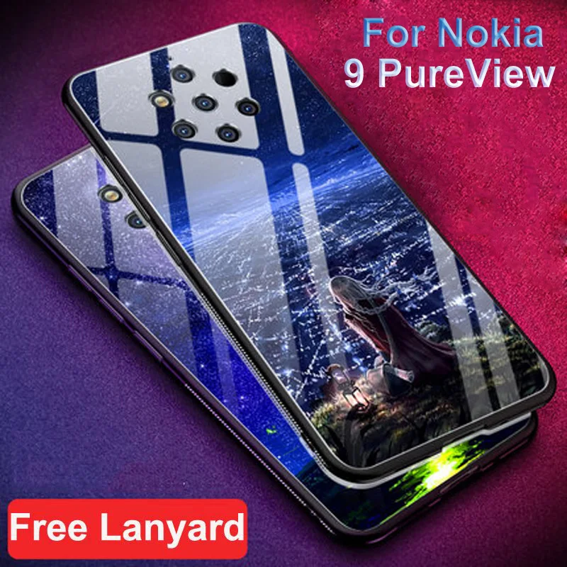 

For Nokia 9 PureView Case cover starry star Tempered glass hard phone case For Nokia 9 Pure View glass shell Nokia9 PureView bag