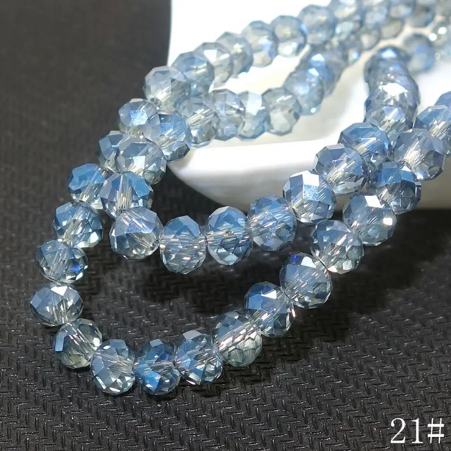 

40pcs Cyan Rondelle Faceted Crystal Glass Loose Spacer Bead 8mm