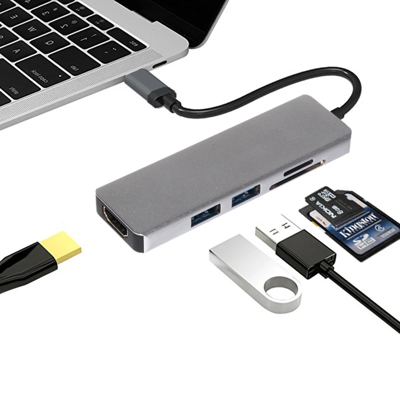 

USB C 3.1 Type C Male to HDMI Female USB Converter SD/TF Card Reader Type C Charging Port 2 USB 3.0 HUB Adapter for MacBook Pro
