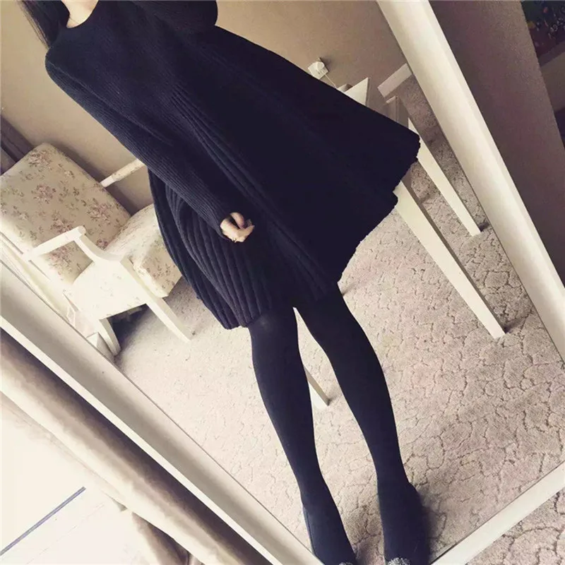

autumn winter maternity clothings long sleeves round neck acrylic pure color knitted loose waist cute pregnant dress