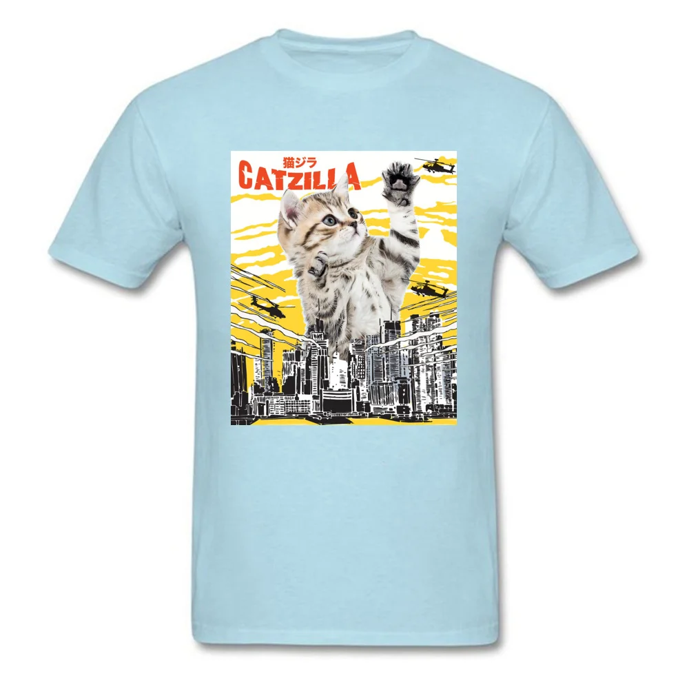 Funny-Catzilla-Cat Tshirts for Men Design NEW YEAR DAY Tops T Shirt Short Sleeve Cheap Casual Tops & Tees O Neck All Cotton Funny-Catzilla-Cat light