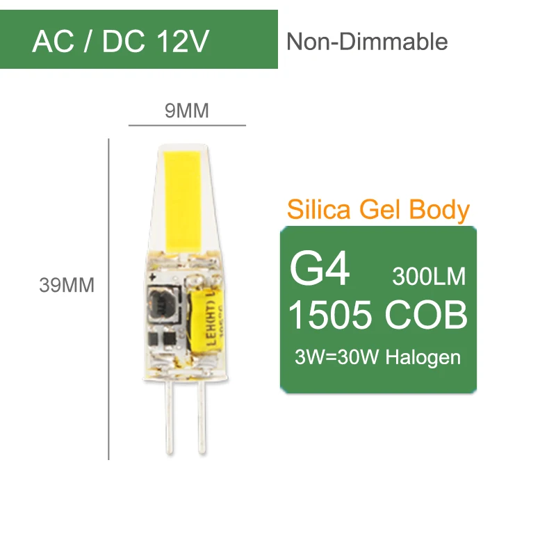 Kaguyahime затемнения светодиодный G4 G9 E14 лампа керамические лампочки DC 12V AC 220V 3W 6W 9W COB G9 светодиодный G4 для сменная галогенн - Испускаемый цвет: G4 ACDC 12V 3W NoDim