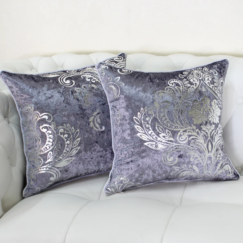 Luxury silver grey velvet silver ofhead back sofa cushion pillow