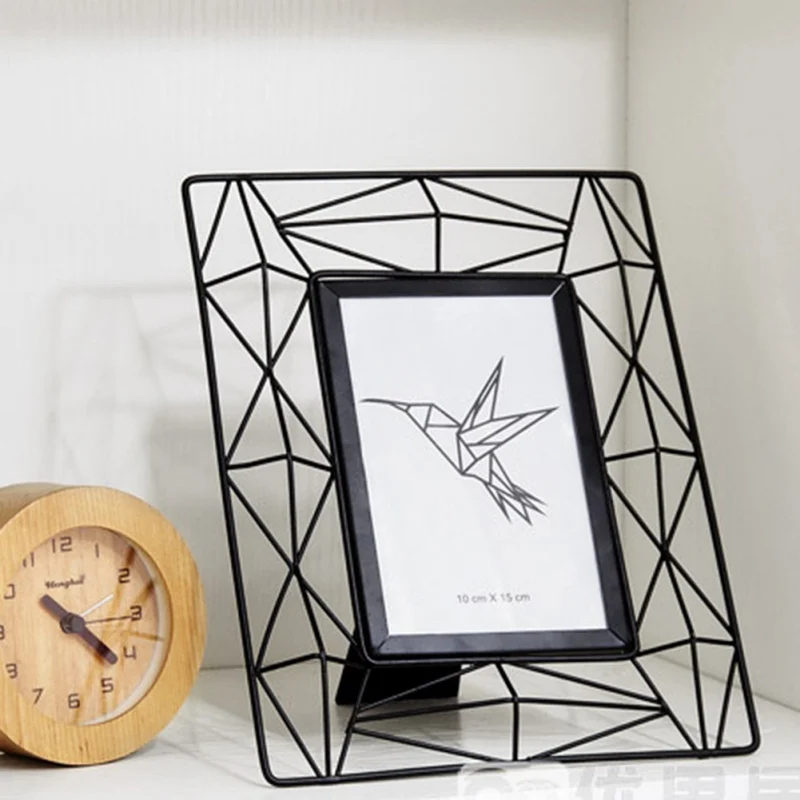 Photo Frame Metal Wrought iron hollow geometry On Table Easy To Use Modern Black Photo Frames table
