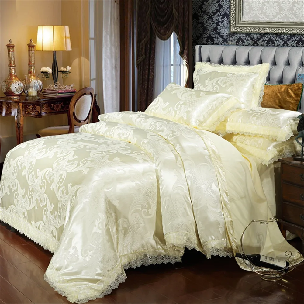 Роскошный жаккардовый золотой комплект постельного белья, домашний текстиль, 4 шт., сатиновый пододеяльник, размер queen king, качественное постельное белье, простыня, наволочки
