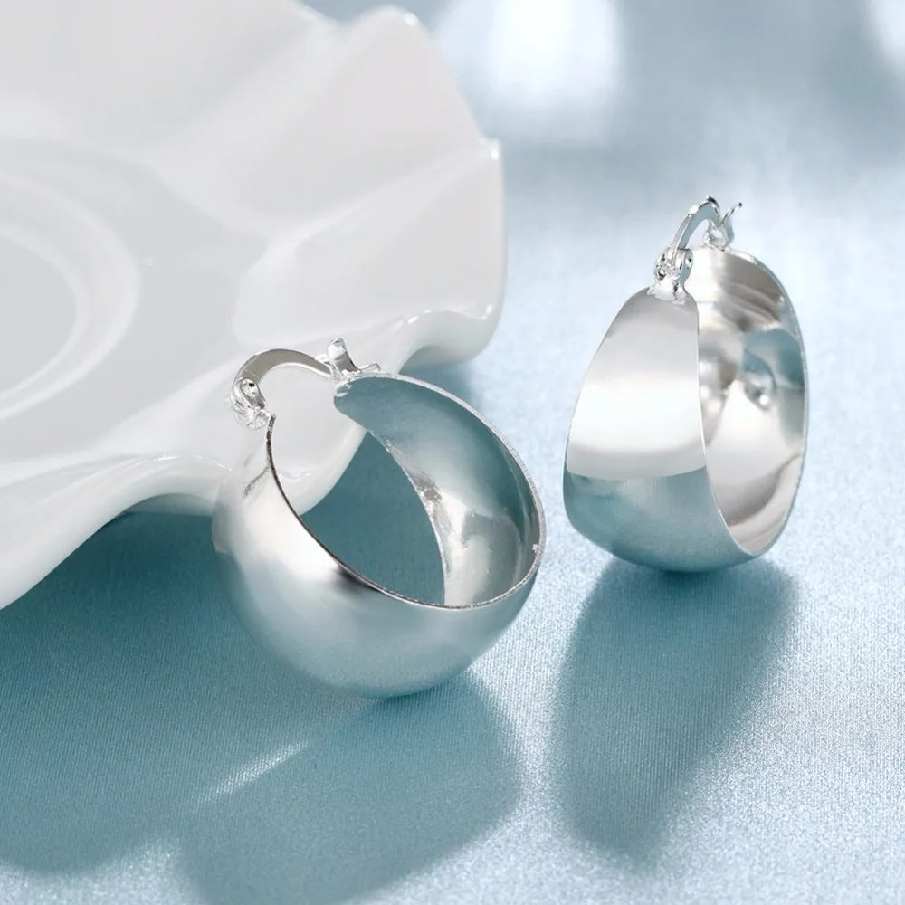 CHUKUI Silver Thcik Hoop Earrings Wide Circle Statement Hoop Earings Plata De Dey For Woman Party Alloy Loop  (7)