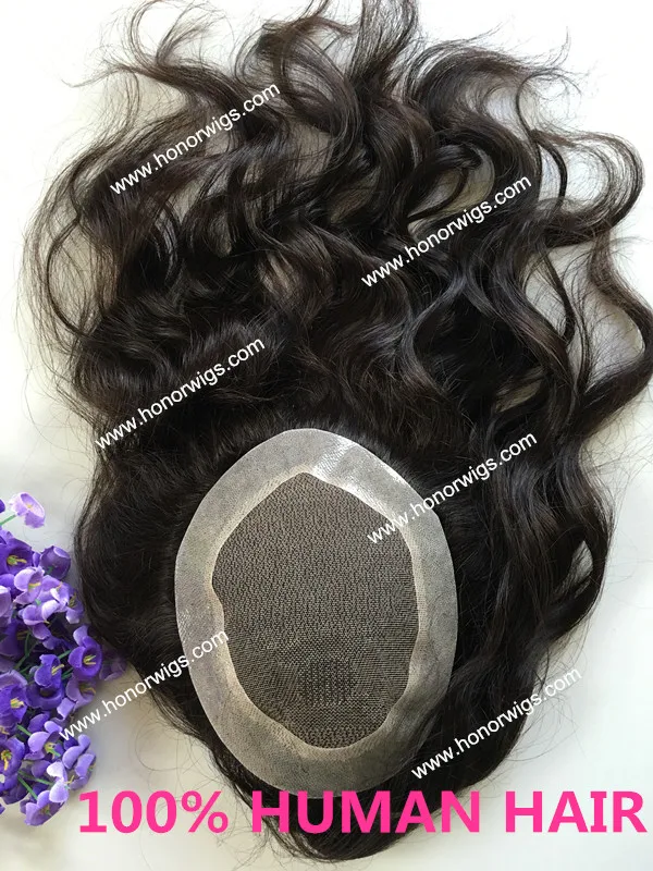 

Super thin skin brazilian virgin toupee for women free style in stock HT308 16inches fast delivery natural black #1b