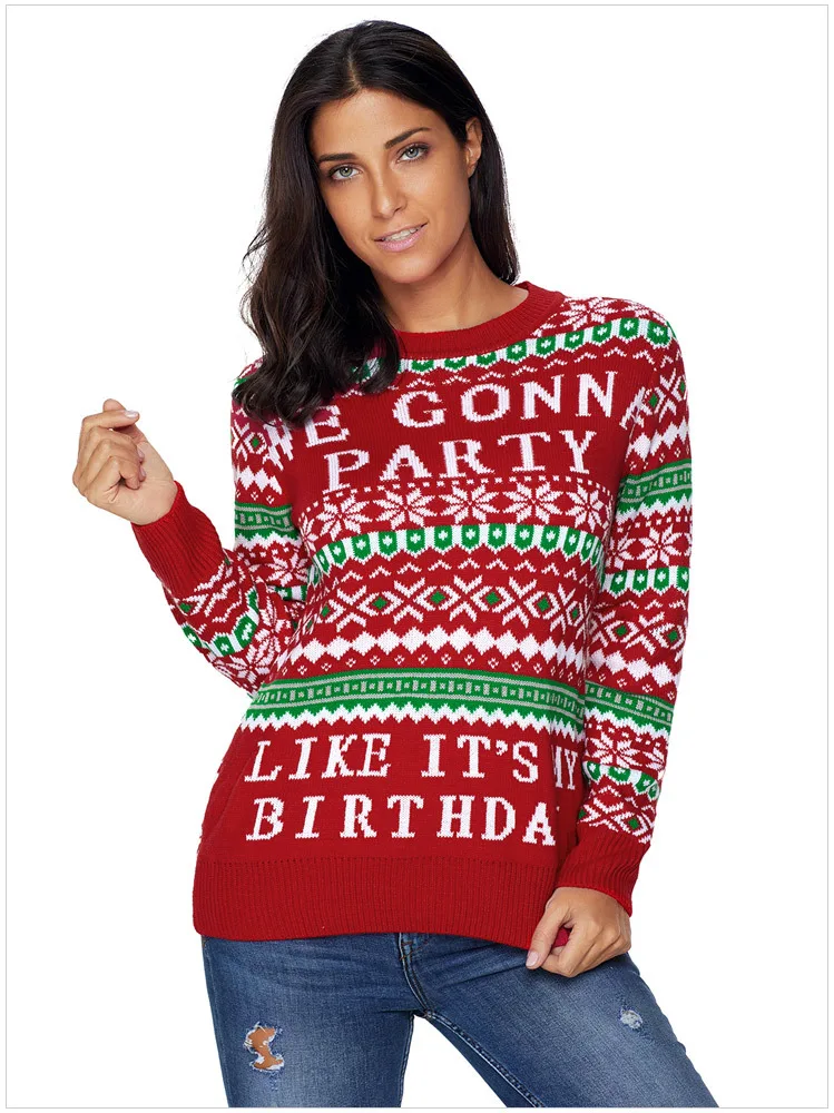 Рождественский свитер Laamei с принтом в виде листьев и снежинок повседневный