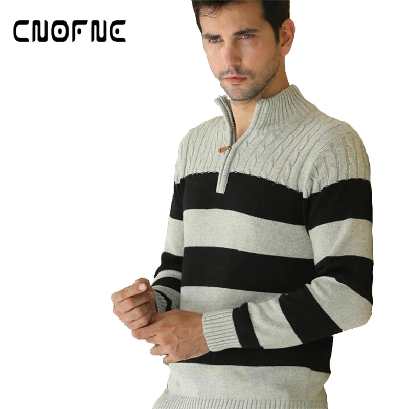 Sweater Men Striped Christmas Sweater Half zipper Pullover Men Pullover ...