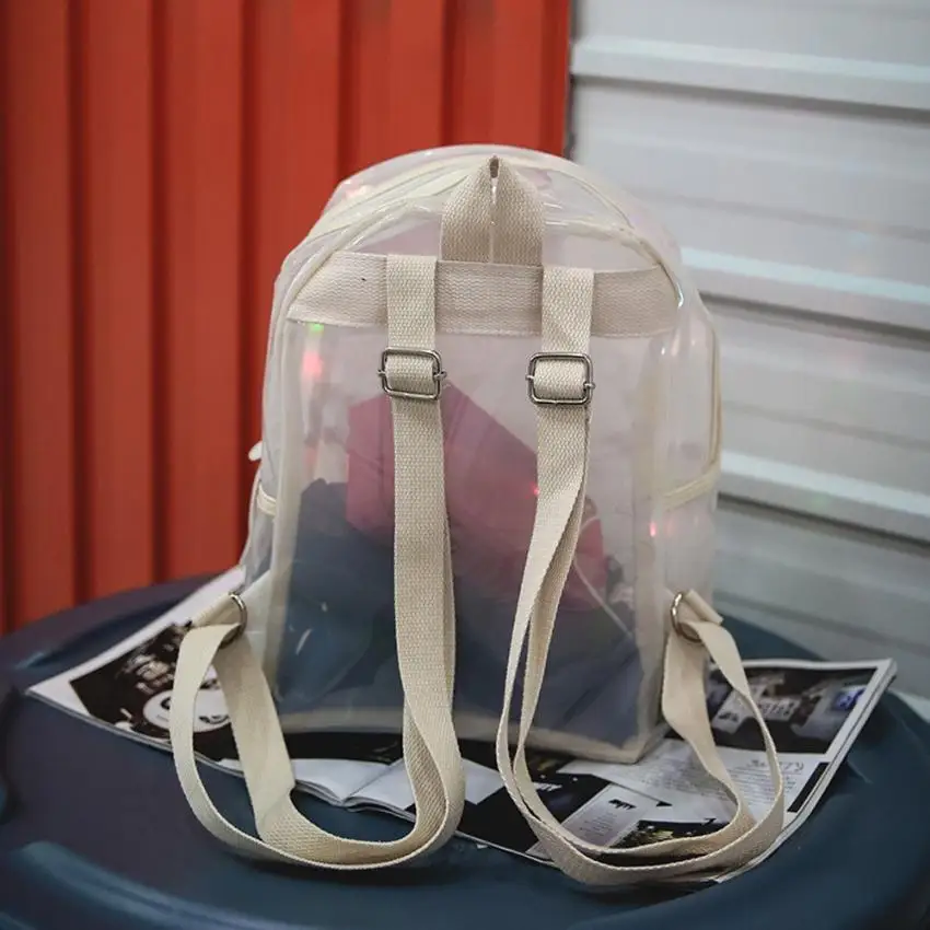 Las mujeres mochilas mochila brillo de bolso de las mujeres de la linterna de luz LED transparente mochila electrónicos bolsa mochila femenina A7