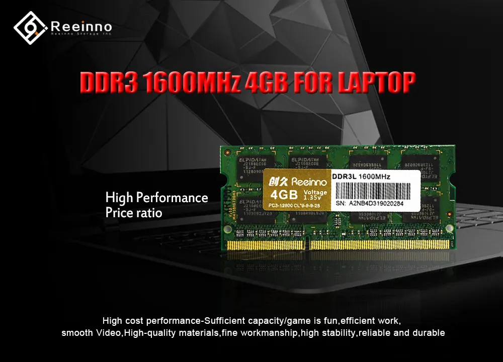 Оперативная память eeinno ddr3 4 ГБ/8 ГБ 1600 МГц 1,35 в NON-ECC 12800 МБ/с./с 204pin пожизненная гарантия Прямая поставка с фабрики только для ноутбука