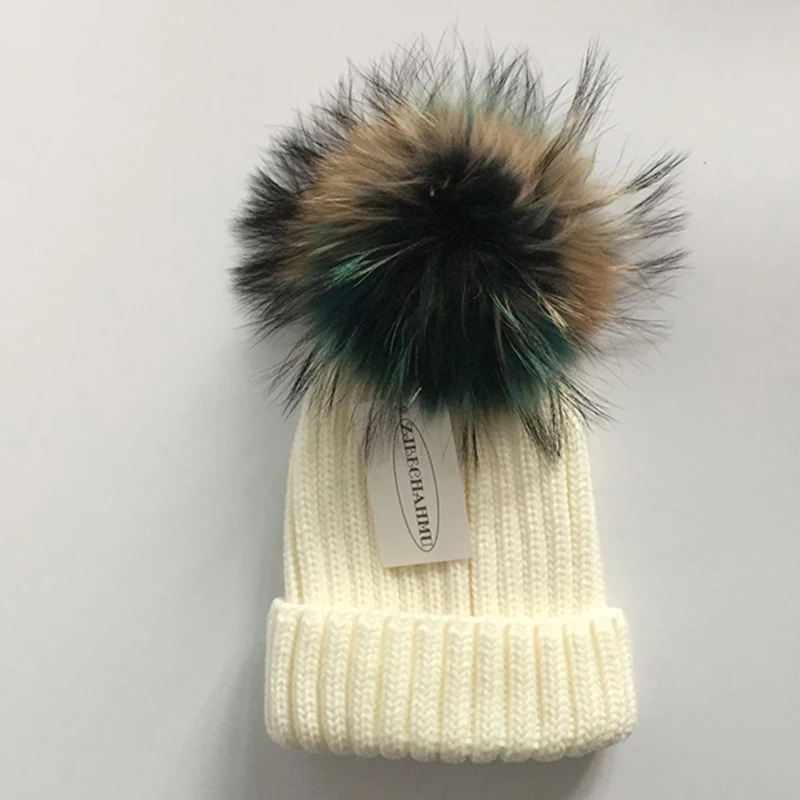 Модная новинка, помпоны из натурального Лисьего меха и норки, 15 см, Skullies Beanies, шапки для женщин и девочек, зимние шапки, детские шапки, шапка