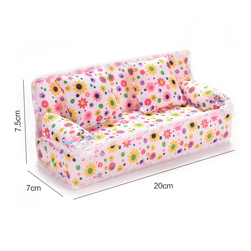 Mini Sofa Play Toy Flower Print Baby Toy Plush Stuffed Furniture Bed Chair For For Doll Couch Doll House Lifestyle