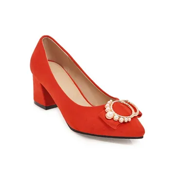 

Fashion 2018 spring new pearl bow pointed 32-4600 red wedding shoes 1816